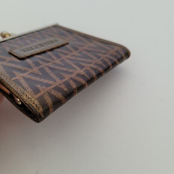 Valentino Vintage Kisslock Canvas Leather Coin Wallet Mini Small Purse Brown 2x2 - Picture 5 of 8